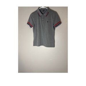 G/FORE Polo Golf Shirt Womens Medium Grey Red Blue Tipped Excellent Short Sleeve